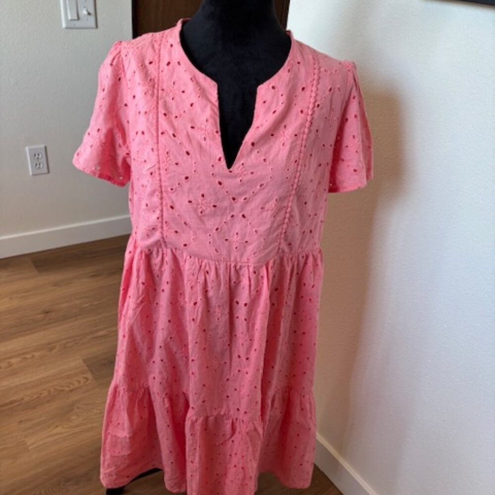Knox Rose NWT Pink Eyelet Short Sleeve Lined Peasant Dress Medium